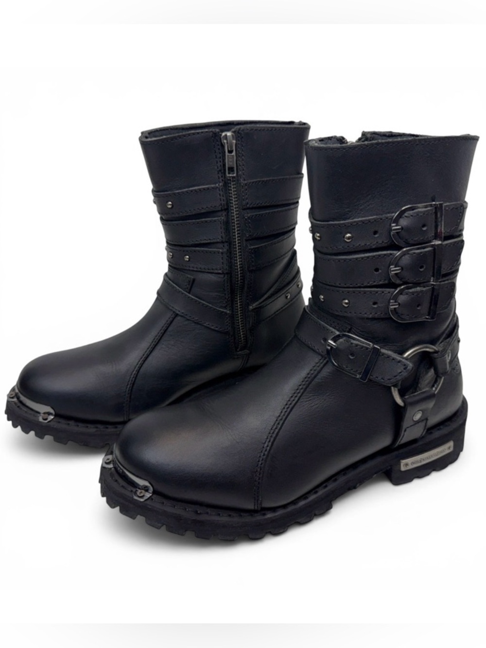 Milwaukee Biker Moto Boots Women's Size 10 Studded Buckle Harness Lug Sole Black